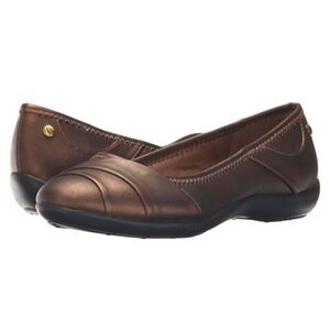 Life Stride Liza Too Flat Ballet Slip On Closed Wrap Toe Bronze Flexible Support